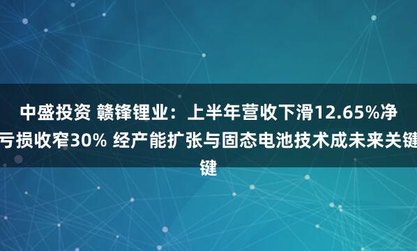 中盛投资 赣锋锂业：上半年营收下滑12.65%净亏损收窄30% 经产能扩张与固态电池技术成未来关键