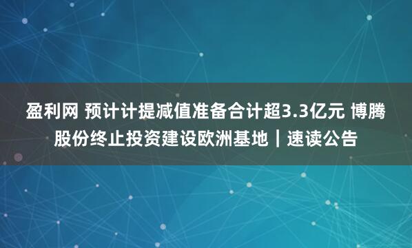 盈利网 预计计提减值准备合计超3.3亿元 博腾股份终止投资建设欧洲基地｜速读公告